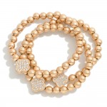 Wholesale set Three Metallic Beaded Stretch Bracelets Rhinestone Studded Clover