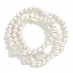 Wholesale set Three Metallic Beaded Stretch Bracelets Rhinestone Studded Clover