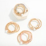 Set of Four Dainty Beaded Stretch Bracelets Featuring Pearl Station 

- Approximately 2.5"D