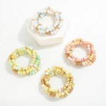 Wholesale set Three Faceted Glass Bead Stretch Bracelets Stacked Wavy Gold Disk
