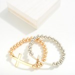 Wholesale polished Metallic Beaded Bracelet Cross D