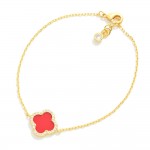 Gold Dipped Chain Link Bracelet Featuring Clover Station With Rhinestone Border 

- Approximately 3" D
- .75" Extender 