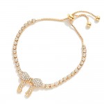 Rhinestone Studded Bracelet With Bow Station & Adjustable Chain Link Drawstring Closure 

- Approximately 3.5" D
