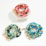 Wholesale set Eight Mixed Media Beaded Stretch Bracelets Gold Charms D