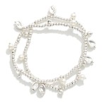 Wholesale set Two Metal Beaded Stretch Bracelets Pearl Dimpled Metal Charms D