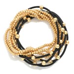 Wholesale set Nine Gold Beaded Threaded Elastic Band Stretch Bracelets D