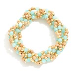 Wholesale set Five Beaded Stretch Bracelets Gold Polished Faceted Glass Beads D