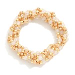 Wholesale set Five Beaded Stretch Bracelets Gold Polished Faceted Glass Beads D