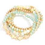 Wholesale set Five Beaded Stretch Bracelets Natural Stone Faceted Beads Gold Cro