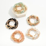 Wholesale set Five Beaded Stretch Bracelets Natural Stone Faceted Beads Gold Cro