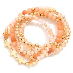 Wholesale set Five Beaded Stretch Bracelets Natural Stone Faceted Beads Gold Cro