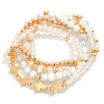 Wholesale set Five Beaded Stretch Bracelets Natural Stone Faceted Beads Gold Cro
