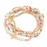 Wholesale set Six Beaded Stretch Bracelets Pearl Beads Dainty Cross Charm D