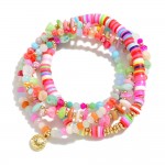 Wholesale set Four Beaded Stretch Bracelets Faceted Stone Disc Beads D