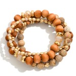 Wholesale set Four Beaded Stretch Bracelets Wood Semi Precious Natural Stone Bea