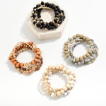 Wholesale set Four Beaded Stretch Bracelets Wood Semi Precious Natural Stone Bea