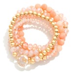 Set of Five Semi-Precious Natural Stone Beaded Stretch Bracelets With Crystal Focal

- Approximately 2.5" D