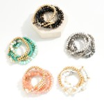 Wholesale set Five Semi Precious Natural Stone Beaded Stretch Bracelets Crystal