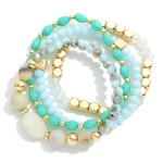 Wholesale set Four Beaded Stretch Bracelets Metal Tones Semi Precious Stones D