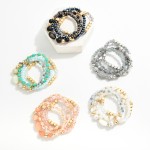 Set Of Four Beaded Stretch Bracelets Featuring Metal Tones & Semi Precious Stones

- Approximately 3" D