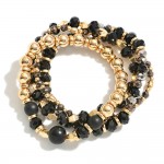 Set Of Three Beaded Stretch Bracelets Featuring Gold Tones, Semi-Precious Stones, & Faceted Beads

- Approximately 3" D