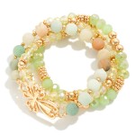 Wholesale set Four Semi Precious Stone Bead Stretch Bracelets Cross Charm D