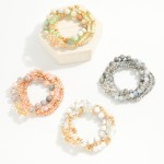 Wholesale set Four Semi Precious Stone Bead Stretch Bracelets Cross Charm D