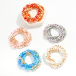 Wholesale set Four Beaded Stretch Bracelets Faceted Glass Beads Metal Beads D