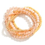 Wholesale set Six Mixed Media Stretch Bracelets Wood Faceted Metal Beads D