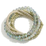 Wholesale set Six Mixed Media Stretch Bracelets Wood Faceted Metal Beads D