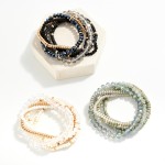 Wholesale set Six Mixed Media Stretch Bracelets Wood Faceted Metal Beads D