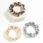 Wholesale set Four Beaded Stretch Bracelets Metal Faceted Beads D