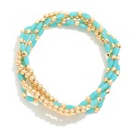 Wholesale set Four Beaded Stretch Bracelets Faceted Beads Metal Tones D