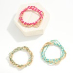 Set Of Four Beaded Stretch Bracelets Featuring Faceted Beads & Metal Tones

- Approximately 3" D