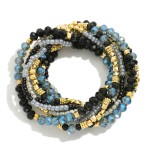 Wholesale set Ten Beaded Stretch Bracelets Metal Tones Glass Seed Beads D