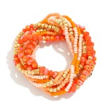 Wholesale set Ten Beaded Stretch Bracelets Metal Tones Glass Seed Beads D