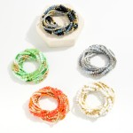 Wholesale set Ten Beaded Stretch Bracelets Metal Tones Glass Seed Beads D