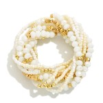 Wholesale set Ten Beaded Stretch Bracelets Metal Tones Glass Seed Beads D