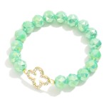 Wholesale faceted Glass Bead Stretch Bracelet Rhinestone Clover Charm D
