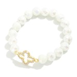 Wholesale faceted Glass Bead Stretch Bracelet Rhinestone Clover Charm D