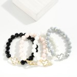 Wholesale faceted Glass Bead Stretch Bracelet Rhinestone Clover Charm D