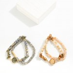 Wholesale set Two Beaded Stretch Bracelets Gold Tones Faceted Beads Stones D