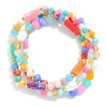 Wholesale set Three Faceted Natural Stone Beaded Stretch Bracelets D