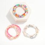 Wholesale set Three Faceted Natural Stone Beaded Stretch Bracelets D