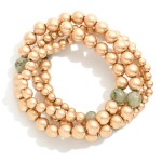 Wholesale set Four Metal Beaded Stretch Bracelets Natural Stone Bead Details D