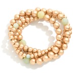 Wholesale set Four Metal Beaded Stretch Bracelets Natural Stone Bead Details D