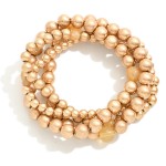 Wholesale set Four Metal Beaded Stretch Bracelets Natural Stone Bead Details D