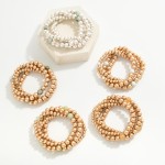 Set of Four Metal Tone Beaded Stretch Bracelets With Natural Stone Bead Details

- Approximately 2.5" D