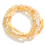 Wholesale set Four Mixed Media Beaded Stretch Bracelets Natural Stone Wood Metal