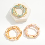 Wholesale set Four Mixed Media Beaded Stretch Bracelets Natural Stone Wood Metal